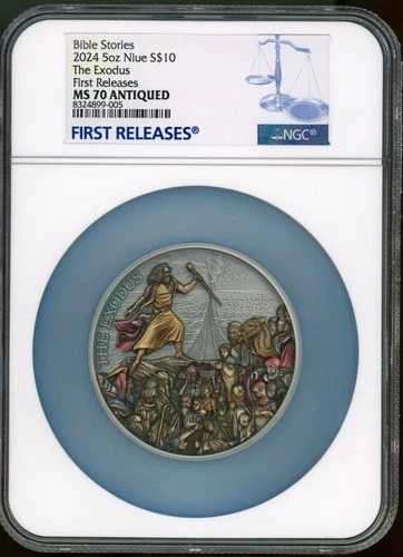 2024年 ニウエ 聖書物語 出エジプト記 コイン 5オンス シルバー アンティーク NGC 70 FR