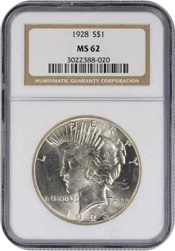 1928年ピースシルバードル MS62 NGC