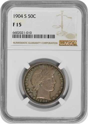1904-S バーバー シルバー ハーフドル F15 NGC