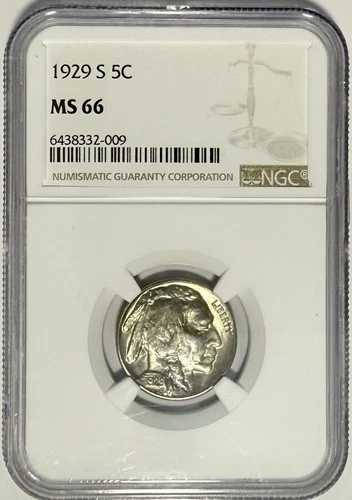 1929年 S バッファローニッケル 5セント NGC MS66 ??美しい青と紫がいっぱい??