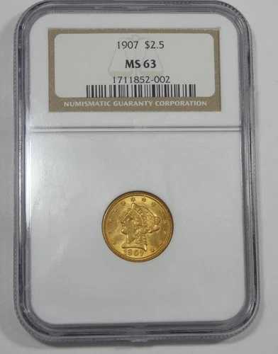 1907年 ゴールド リバティヘッド 2.50ドル クォーターイーグル NGC MS 63認定|WORLD RESOURCE【QUEEN店】