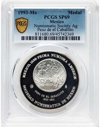 1993年 メキシコ貨幣協会発行 ? 銀貨 カバリート・ペソ ? PCGS SP69 発行枚数: 150|WORLD RESOURCE【QUEEN店】