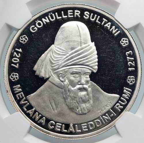 2002年 トルコ 巨大メヴラーナ・ルミ シルバー 1000万リラ メダリオンコイン NGC i89330｜WORLD RESOURCE【QUEEN店】 176,000円