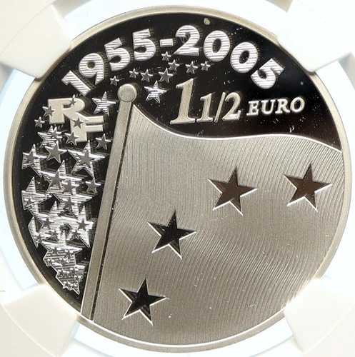 2005年 フランス 銀貨 欧州連合旗 プルーフ銀貨 1 1/2ユーロ NGC i99948｜WORLD RESOURCE【QUEEN店】