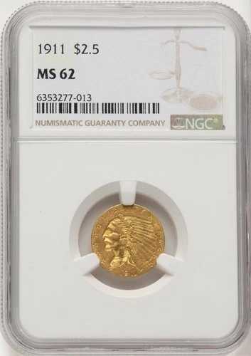 1911年インディアンヘッド 2.5ドル クォーターイーグルゴールド NGC MS62|WORLD RESOURCE【QUEEN店】