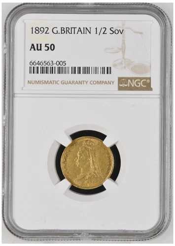 シールドバック 1892年 ゴールド ハーフソブリン NGC AU50