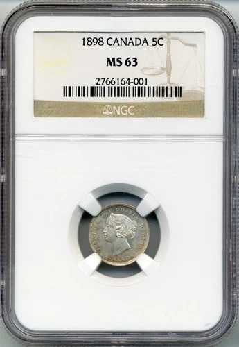 1898年カナダ5セント - 厳選未流通、NGC MS 63、良好な外観