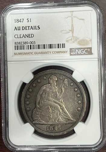 1847年 着席ドル NGC AU 詳細、クリーニング済み
