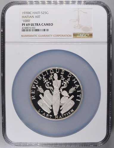 1970年 25 ハイチ グールド ハイチ美術 NGC PF69 ウルトラカメオ .999 特大銀貨