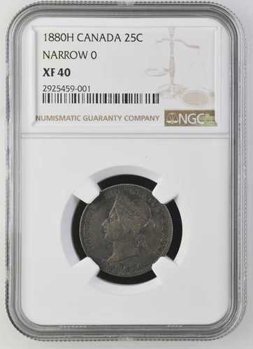 1880H ナロー 0 カナダ クォーター NGC XF40 (希少) (POP: 4、6 のみ高い)