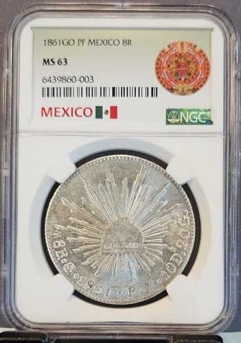 1861年 Go PF メキシコ シルバー 8レアル 8R NGC MS 63 明るく美しい光沢｜WORLD RESOURCE【QUEEN店】