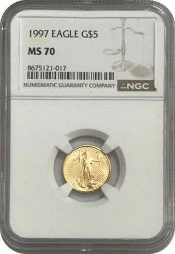 1997年 1/10 アメリカン ゴールド イーグル 5ドル コイン NGC MS70
