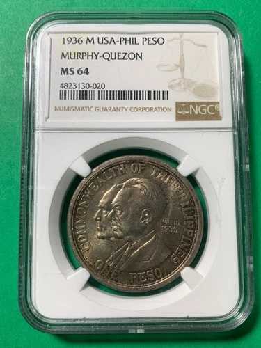 アメリカ・フィリピン 1ペソ 1936-M マーフィー ケソン記念 NGC MS 64 トーン