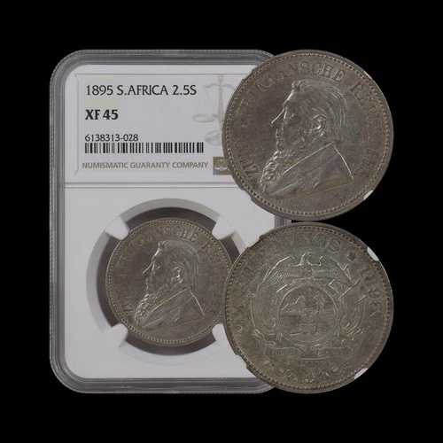 南アフリカ。1895年、2.5シリング、銀貨 - NGC XF45 - ZAR、希少