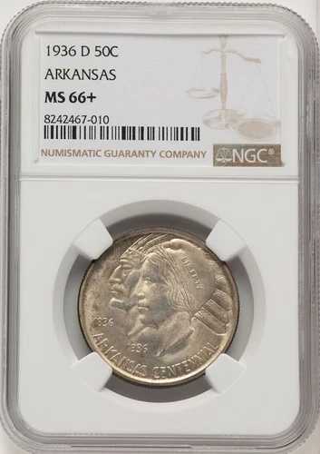 1936年 D 50セント記念ハーフドル アーカンソー NGC MS 66+ (CCA)