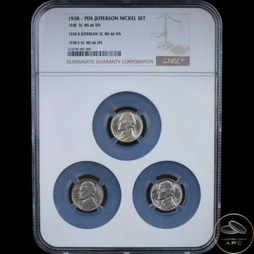1938年製 PDS ジェファーソン ニッケルセット MS66 5FS 入手困難な希少なフルステップセット+++｜WORLD RESOURCE【QUEEN店】