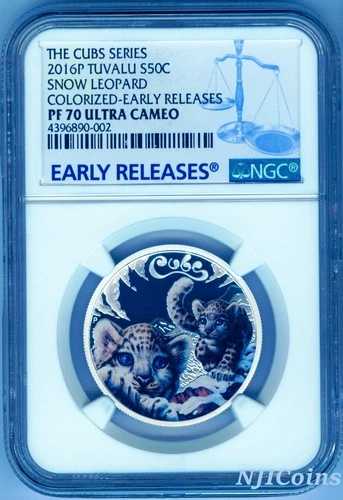 2016年 P ツバル プルーフ シルバー ザ・カブス スノーレパード NGC PF70 1/2オンス コイン OGP付き