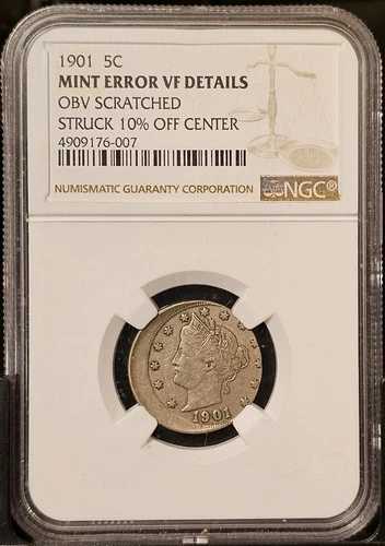 1901年 リバティヘッド ニッケル レア (オフセンター) NGC VF - ?? 素晴らしいエラーコイン｜WORLD RESOURCE【QUEEN店】