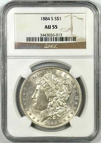 1884-S 1ドル モルガン銀貨 NGC AU55 ? 非常に良好な外観｜WORLD RESOURCE【QUEEN店】