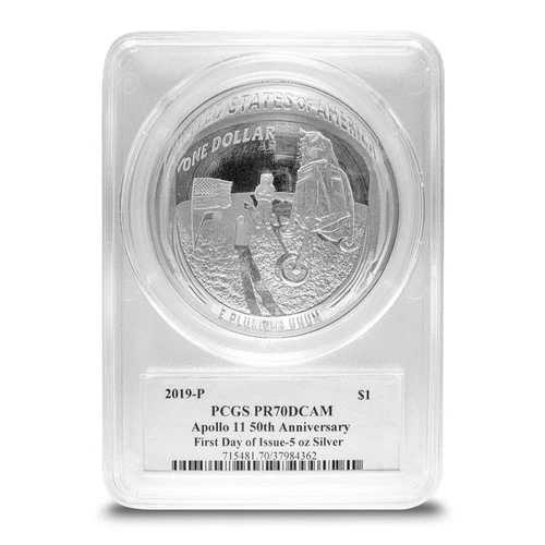 2019年 5オンス プルーフ アメリカ アポロ11号 50周年記念銀貨 PR70/PF70 (PCGSまたはNGC)｜WORLD RESOURCE【QUEEN店】