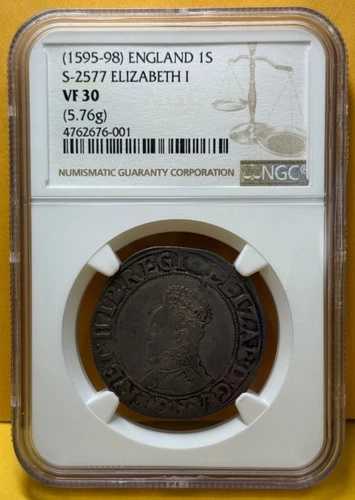1595-1598 イングランド 1シリング S-2577 エリザベス1世 NGC VF30 179,850円