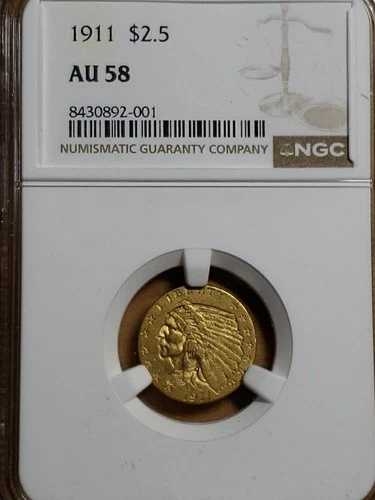 1911年 2.50ドル 金貨 インディアンクォーターイーグル NGC AU-58