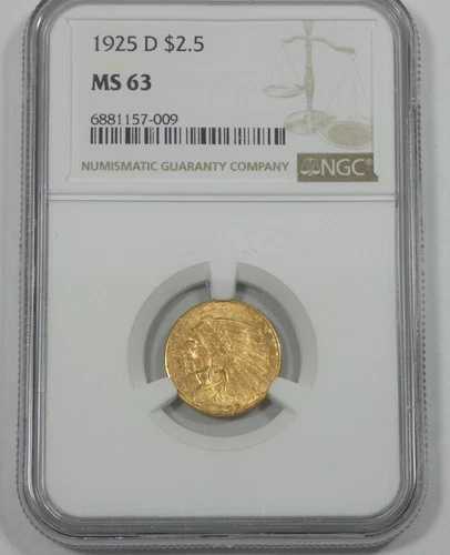 1925-D ゴールド インディアンヘッド 2.50ドル クォーターイーグル NGC MS 63認定