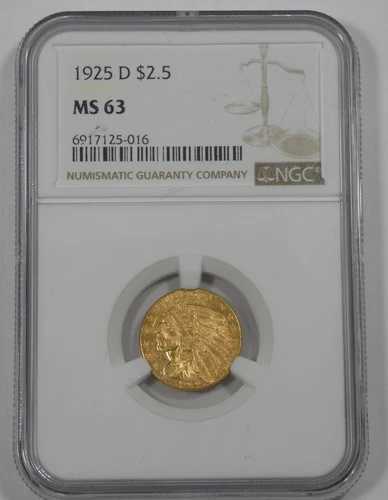 1925年-D ゴールドインディアンヘッド $2.50 クォーターイーグル認定 NGC MS 63-