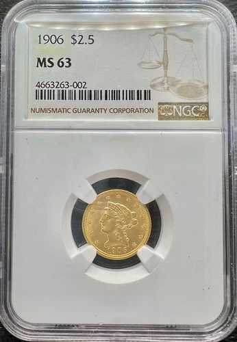 1906年 2.5ドル金貨 リバティヘッドクォーターイーグル NGC MS63