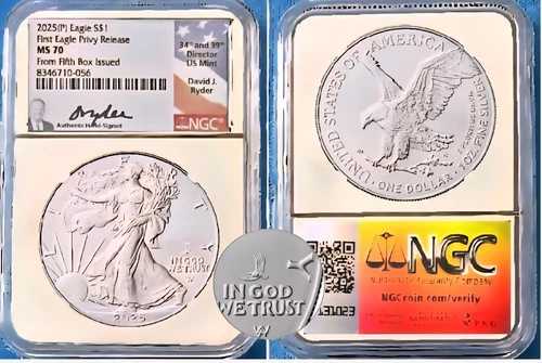 2025 ASE イーグル プライベート NGC MS70 ライダーサイン入り 5番目のボックスから鋳造