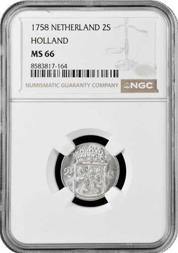 オランダ (オランダ) 2 St?ber 1758、NGC MS66、「Republic (1701 - 1794)」 Excellent 1/0-