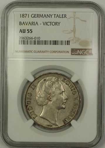 1871年 ドイツ バイエルン勝利記念 ターラー銀貨 NGC AU-55