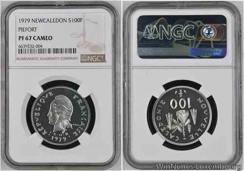 FF0147 トップポップ レア ニューカレドニア 100フラン ピエフォート 1979年 シルバー NGC PF67 カメオ