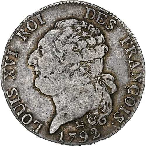 [#135648] フランス、ルイ 16 世、1/2 Ecu de 3 Livres、1792 / AN 4、パリ、シルバー、VF｜WORLD RESOURCE【QUEEN店】