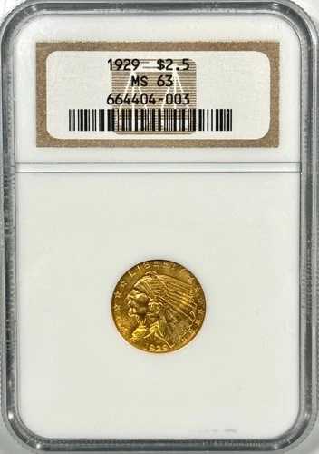 1929年 $2.5 ゴールド インド NGC MS63-