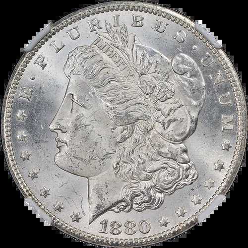 1880-CC モルガン銀貨 NGC MS63 素晴らしい目を引く強い刻印