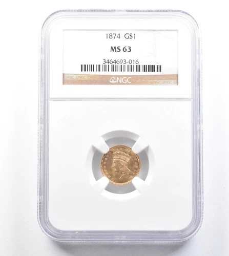 1874年 1ドル インディアン・プリンセス・ヘッド金貨 MS63 NGC *0797