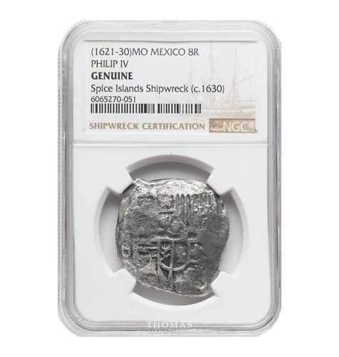 フェリペ4世のコイン - コブ 8 レアル Mo-D メキシコ - NGC - 難破船 スパイス諸島