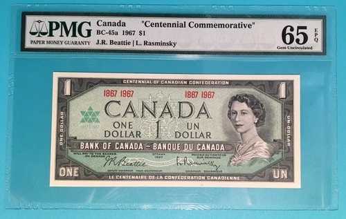 1867年 1ドル札 100周年記念 カナダ PMG 65