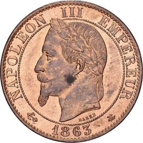 【#138514】 フランス、ナポレオン3世、5センチム、1863年、パリ、ブロンズ、MS、ガドゥリー:155-