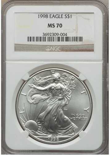 1998年 1ドル アメリカン シルバー イーグル NGC MS70 クラシック ブラウン ラベル 高光沢 美しい｜WORLD RESOURCE【QUEEN店】