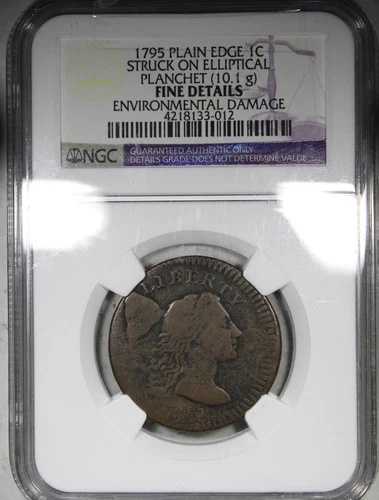 1795年 プレーンエッジ リバティキャップ ラージセント NGC 精巧なディテール 楕円形に刻印