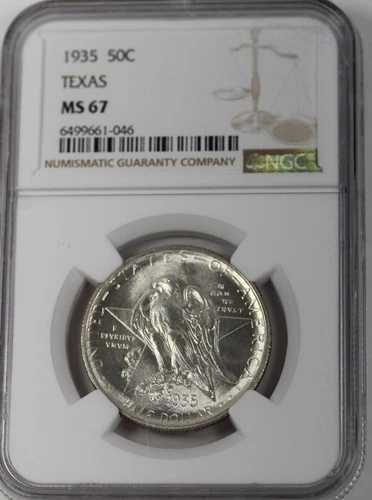 1935年テキサス記念ハーフドル：NGC MS67 ブレイジングホワイト