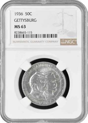 アメリカ 1/2ドル 1936年 NGC MS63、「ゲティスバーグの戦い75周年」銀貨