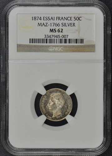 1874 フランス Essai 50C Maz-1766 NGC MS62 シルバー｜WORLD RESOURCE【QUEEN店】