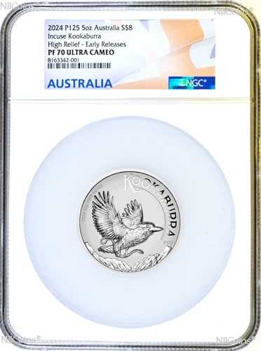 2024年製 インキューズ プルーフ オブザーブ ハイリリーフ 5オンス シルバー クッカバラ 8ドルコイン NGC PF70 ER｜WORLD RESOURCE【QUEEN店】