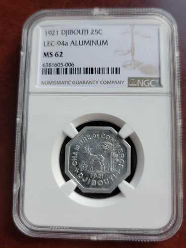 ジブチ 1921 Chambre De Commerce 25 セント トークン NGC MS-62 UNC で非常に珍しい｜WORLD RESOURCE【QUEEN店】