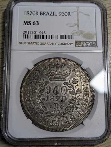 ブラジル 1820 960 レイス 1819 FD 火山ペソホスト NGC MS63 チョイス Unc
