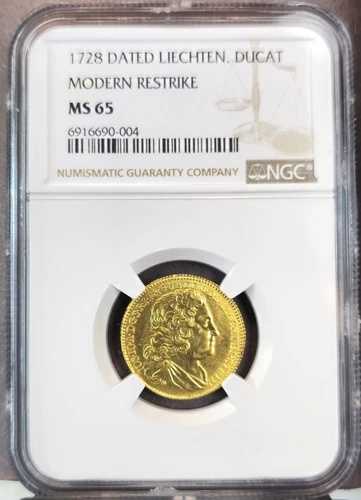 1728年製 リヒテンシュタイン金貨 1ダカット 再鋳造 NGC MS 65 希少宝石の美しさ
