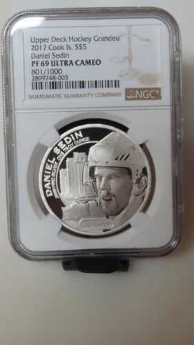 2017年 クック諸島 ダニエル・セディン アッパーデッキ .9999 コイン NGC プルーフ PR69 NHL ホッケー
